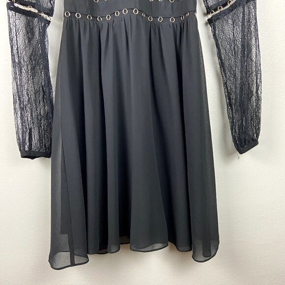 ASOS WAREHOUSE | Long Lace Sleeves Skater Dress in Black 4 - Picture 4 of 11